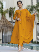 Thumbnail for The52 Women's Beautiful Cotton Fabric Thread Work Straight Kurta Pant and Dupatta Set - Distacart