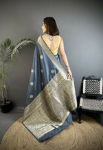 Thumbnail for Joban Fashion Grey Floral Jacquard Woven Design Cotton Silk Banarasi Silk Saree - Distacart