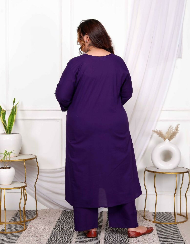 Miravan Womens Plus Size Purple Embroidered Kurta With Palazzo And Dupatta Set - Distacart