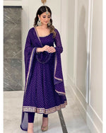 Thumbnail for Teeya Creation Purple Color Bandhani Print With Embroidery Work Functional Wear Gown
