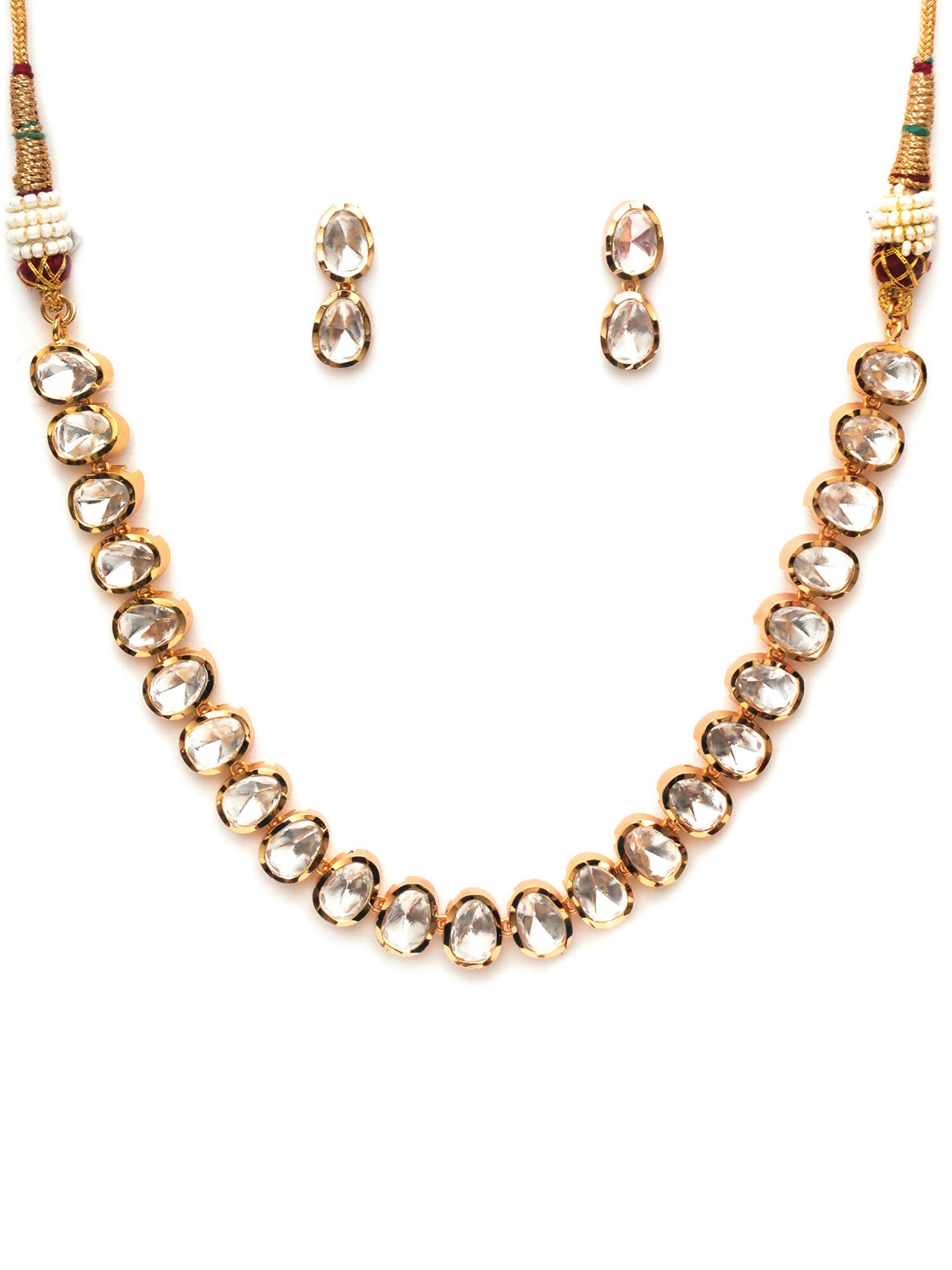 Kundan Choker with Studs Jewellery Set (Gold) - Ruby Raang - Distacart