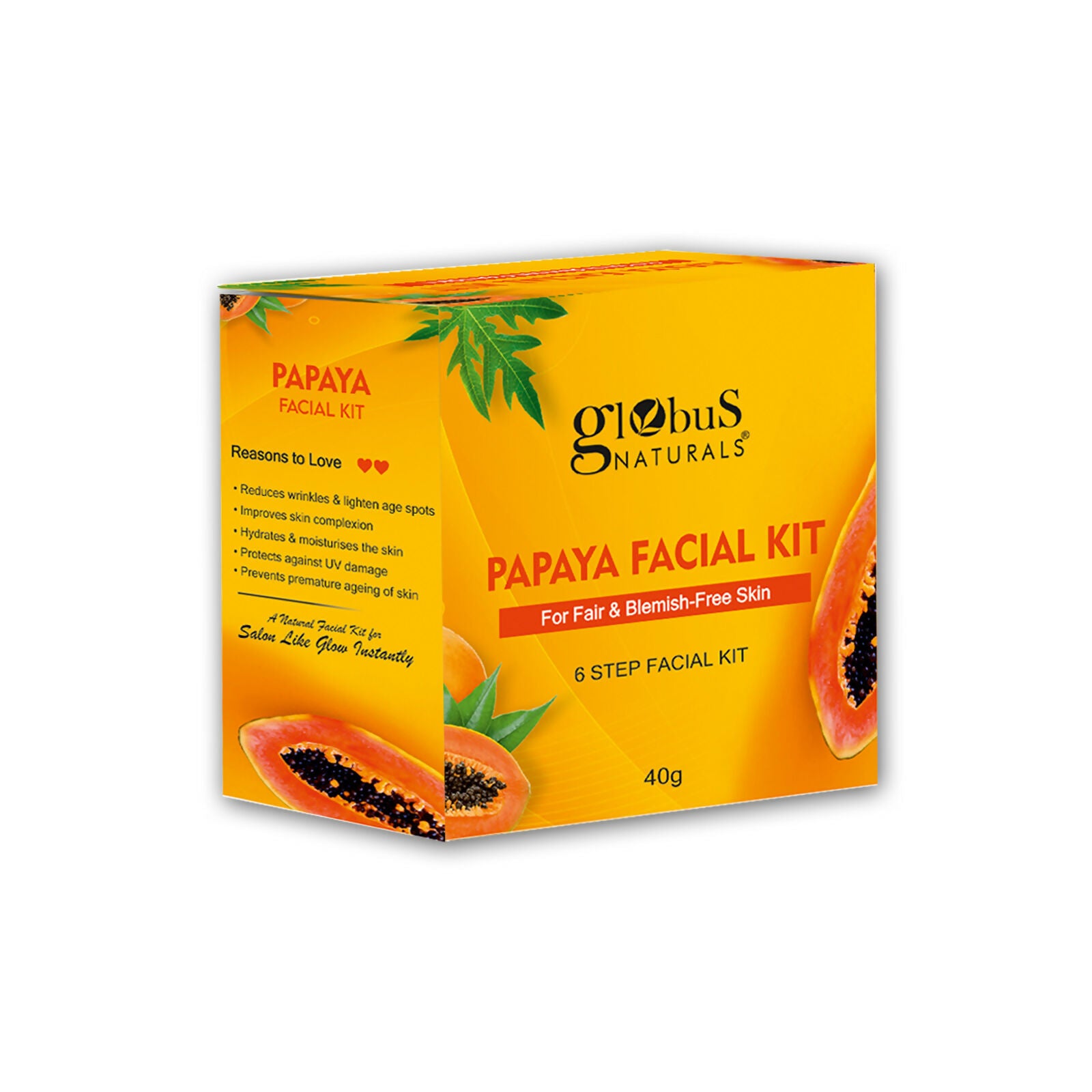 Globus Naturals Papaya Facial Kit For Blemish Free Skin & Anti-Pigmentation, 6 Steps - Distacart