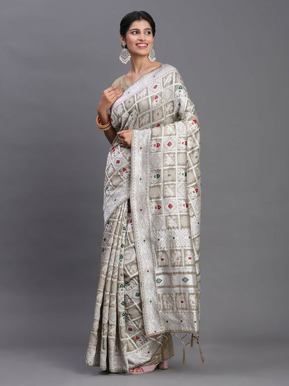 Shree Shyam Fashion Linen Cotton Beige Saree - Distacart