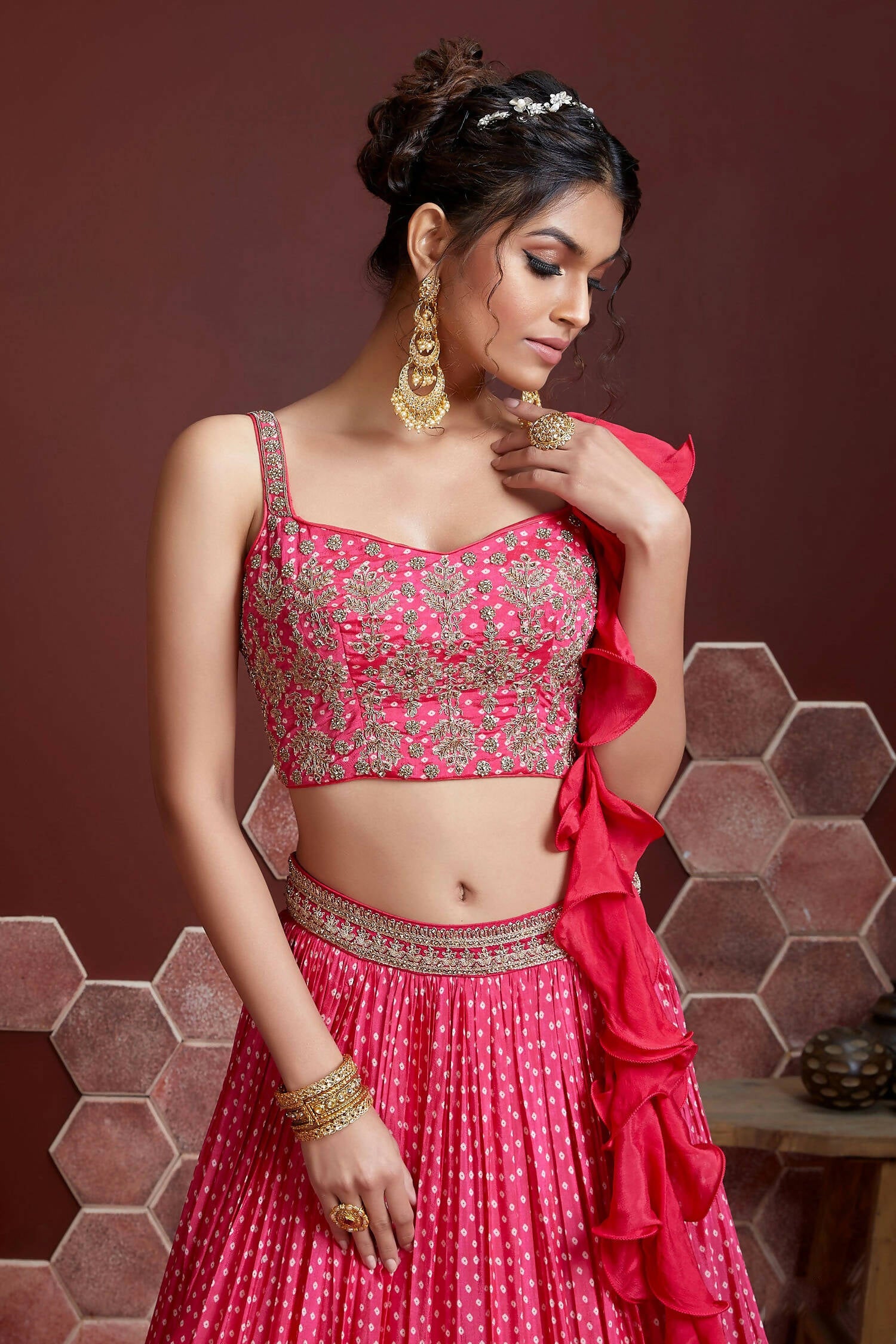 Wedding Designer Pink Chinon Silk Lehenga Choli - Anbazaar - Distacart