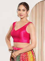 Thumbnail for Joban Fashion Dark Pink Mulberry Silk Padded Blouse With Round Neck Sleeveless