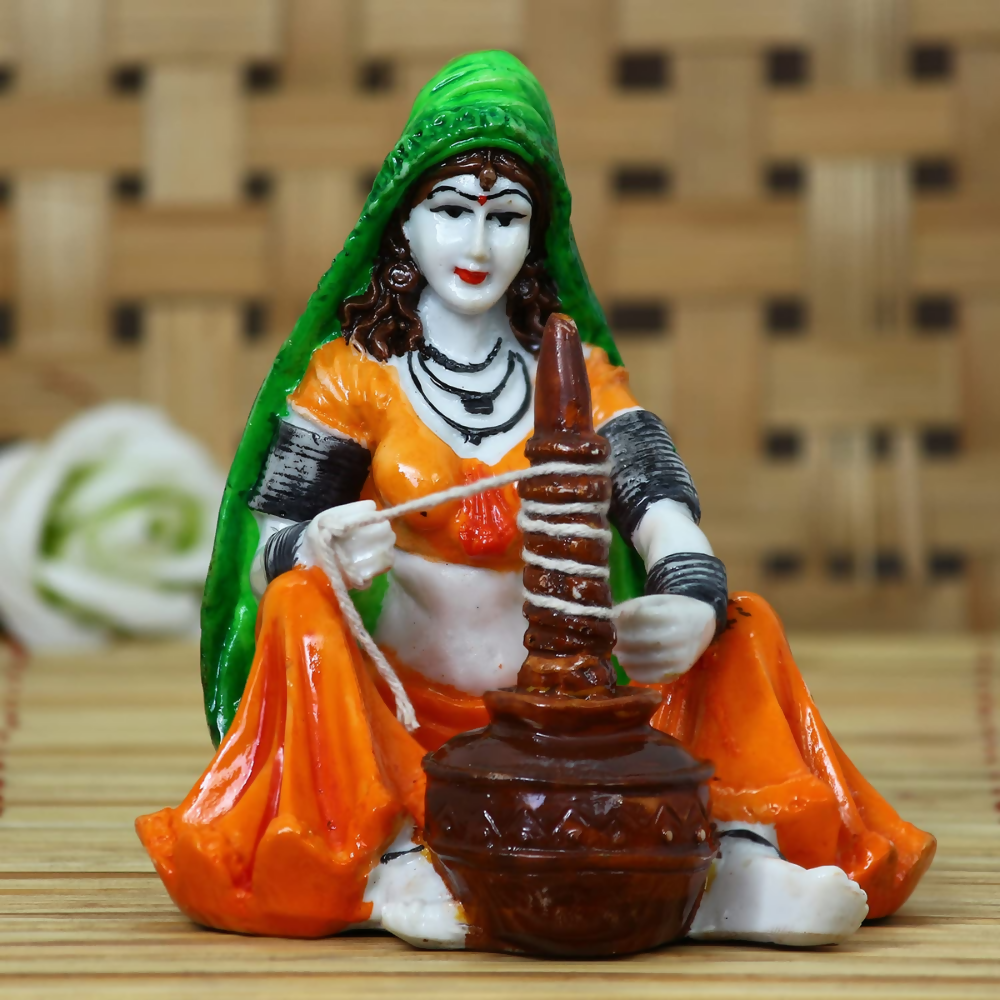 eCraftIndia Rajasthani Lady Using Makhan Handi Polyresin Statue - Dista