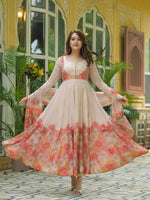 Thumbnail for Teeya Creation Multi Color Organza Silk With Digital print With Embroidery Gown