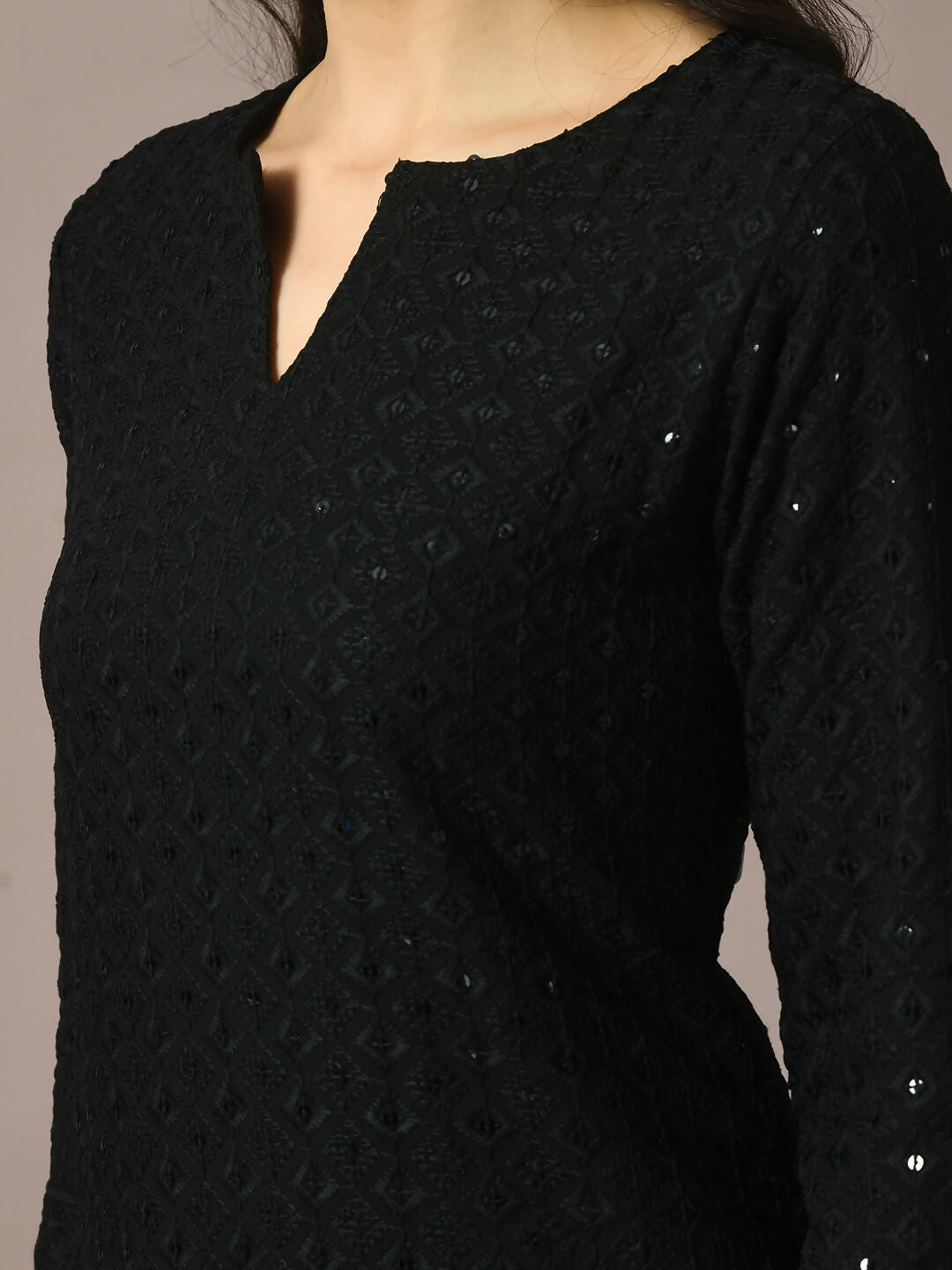 Myshka Women's Black Embroidered Cotton Straight Party Kurta Set - Distacart