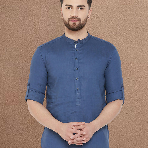 Even Apparels Men's Linen Navy Blue Kurta - Distacart