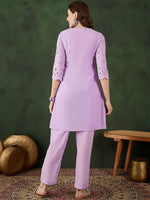 Thumbnail for Sangria Embroidered Pure Cotton Kurta & Trousers