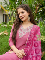 Thumbnail for The52 Gajri Women's Beautiful Embroidered Rayon Fabric with Straight Kurta, Pant and Dupatta Set - Distacart