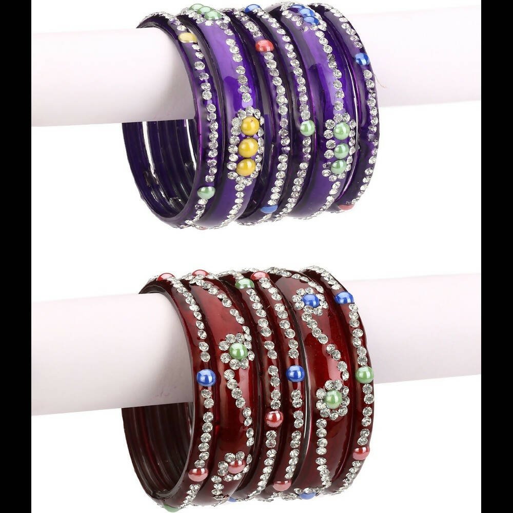 Afast Bridal Wedding & Party Fashionable Colorful Glass Bangle/Kada Set, Pack Of 12 - Maroon, Blue - Distacart