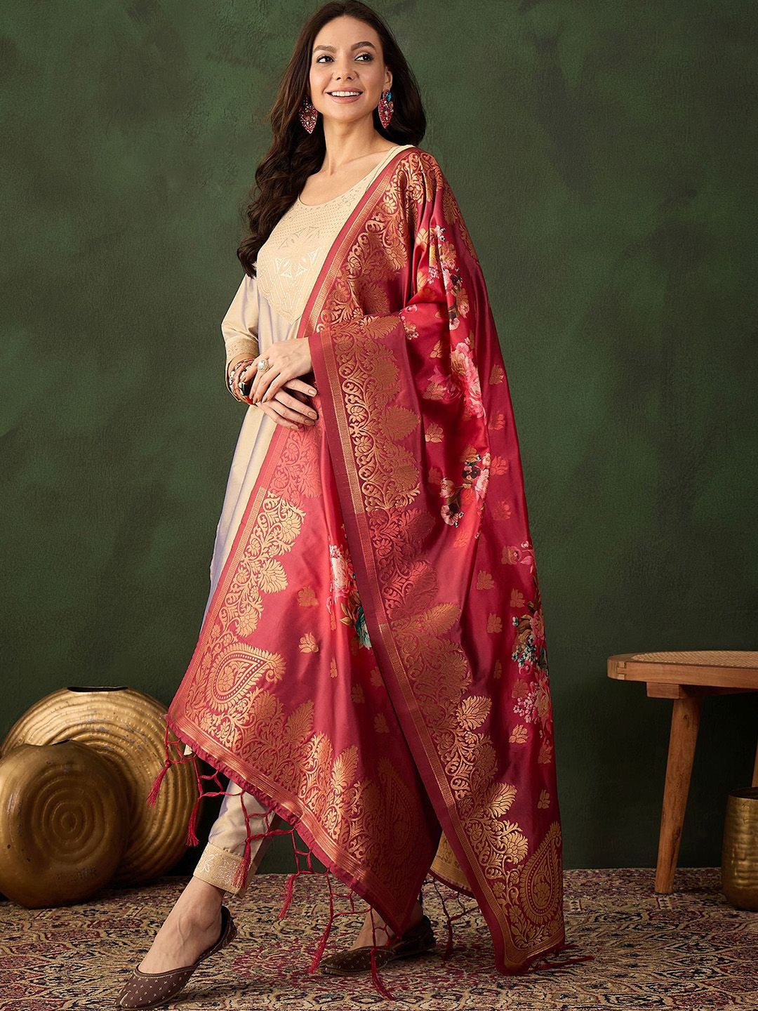 Sangria Woven Design Kurta & Trouser With Dupatta - Distacart