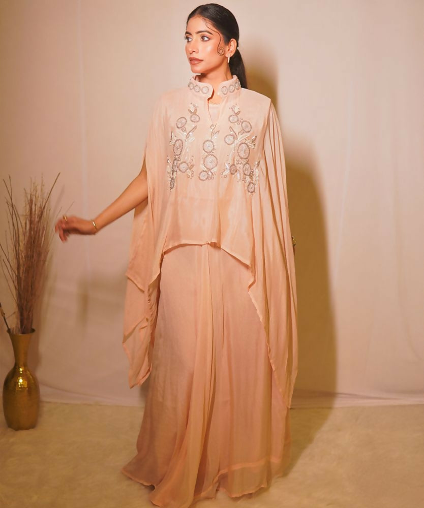 Timaraa Peach Aura Hand-Embellished Georgette Co-Ord Set - Dista