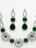 Thumbnail for NVR Women's Green & Silver-Plated American Diamond Handcrafted Jewellery Set - Distacart