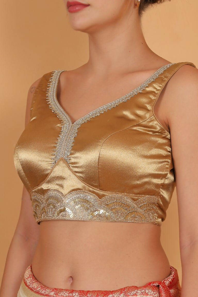 Joban Fashion Silk Zari And Sequence Work Padded Blouse - Gold