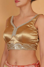 Thumbnail for Joban Fashion Silk Zari And Sequence Work Padded Blouse - Gold