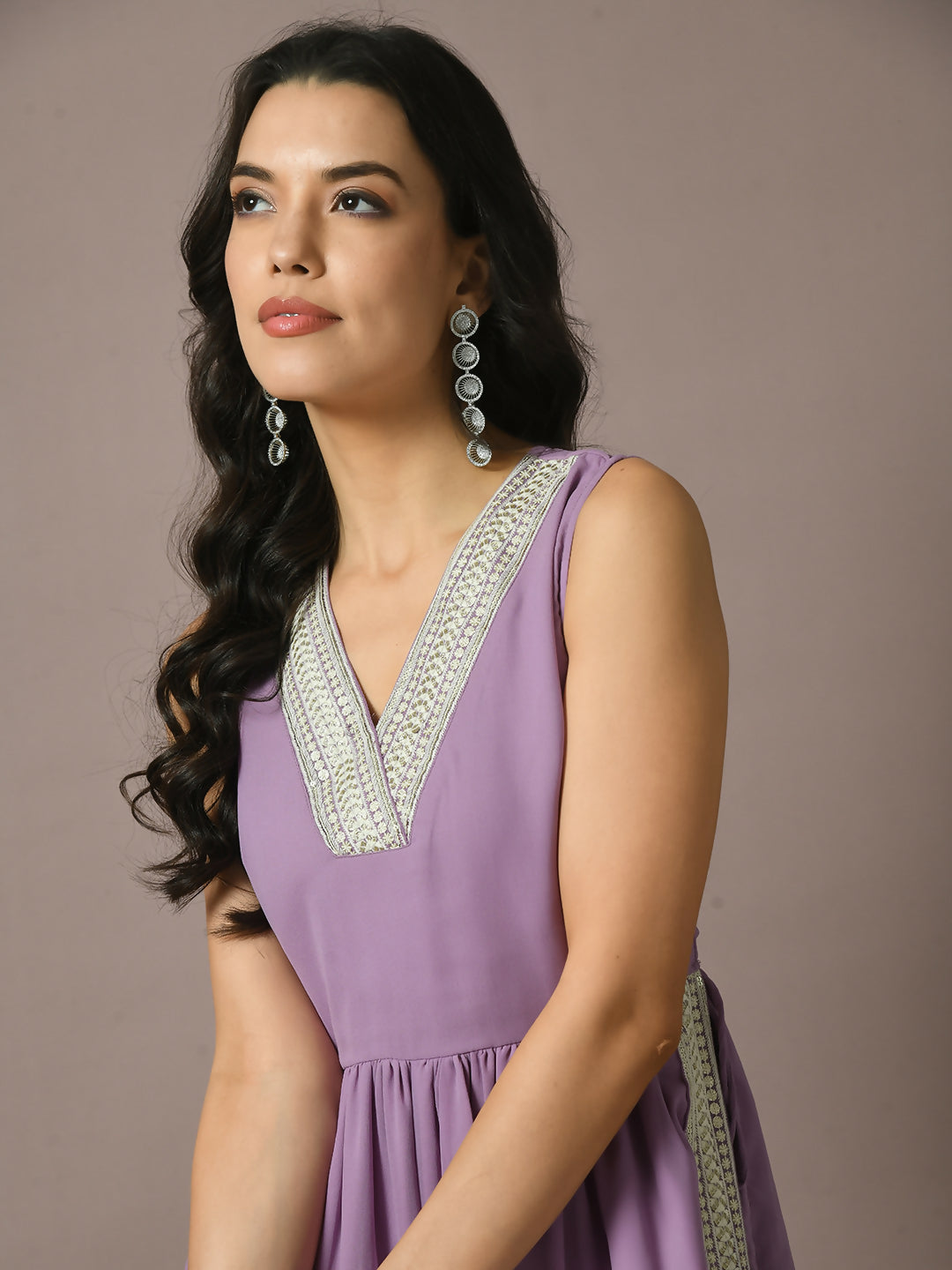 Myshka Women's Lavender Solid Georgette Anarkali Party Kurta Set - Distacart