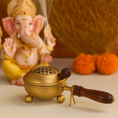 Not Available Handcrafted Metal Dhoop Dani Incense Burner - Golden Color - Dista