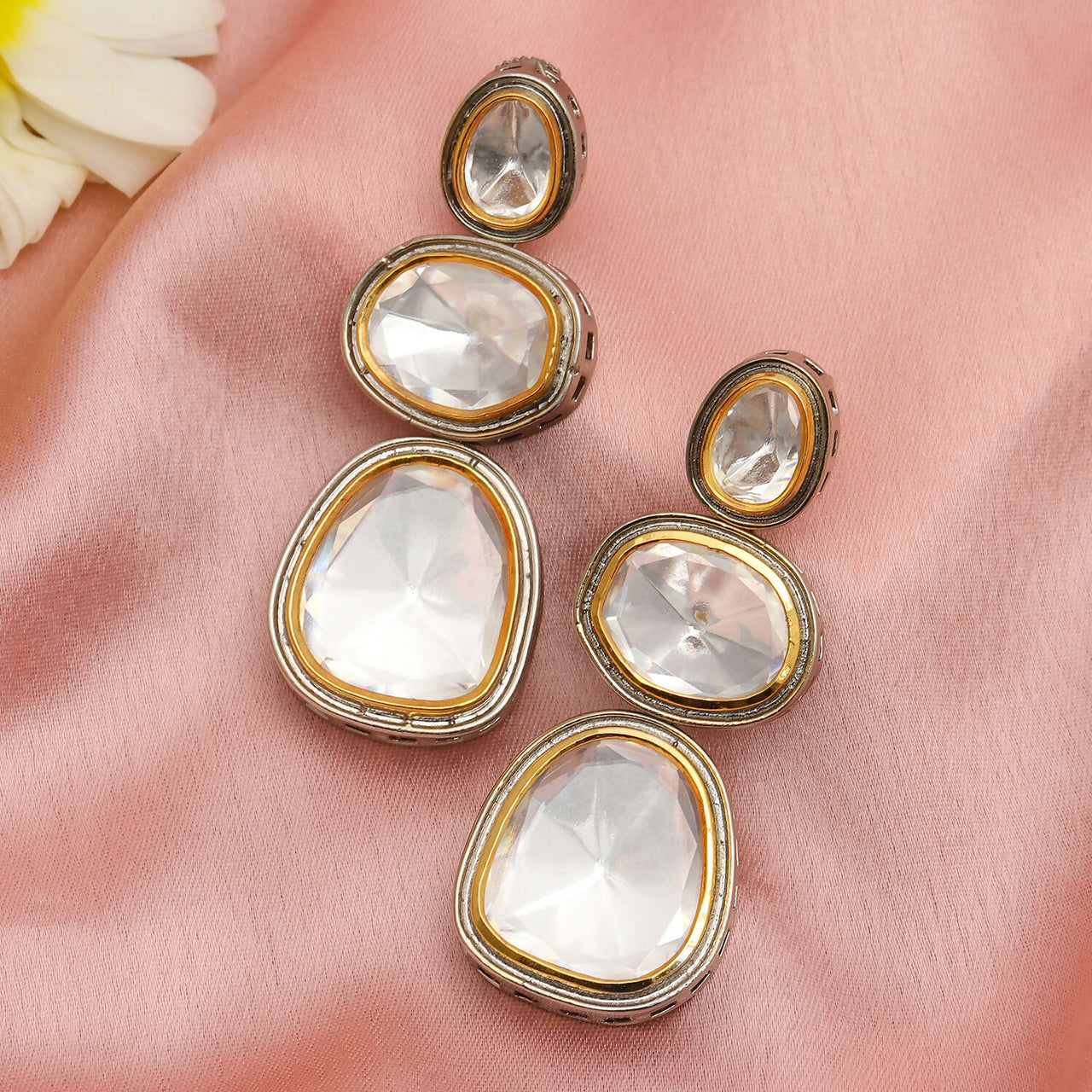 Kundan Earrings (Silver) - Ruby Raang - Distacart
