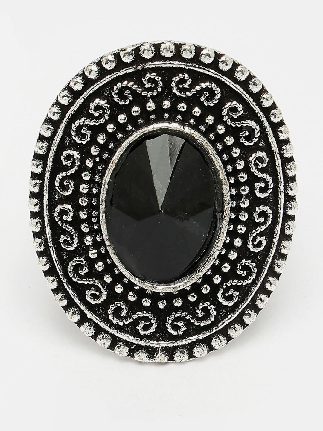 NVR Women's Black Silver-Toned German Silver Adjustable Finger Ring - Distacart