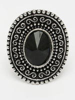 Thumbnail for NVR Women's Black Silver-Toned German Silver Adjustable Finger Ring - Distacart