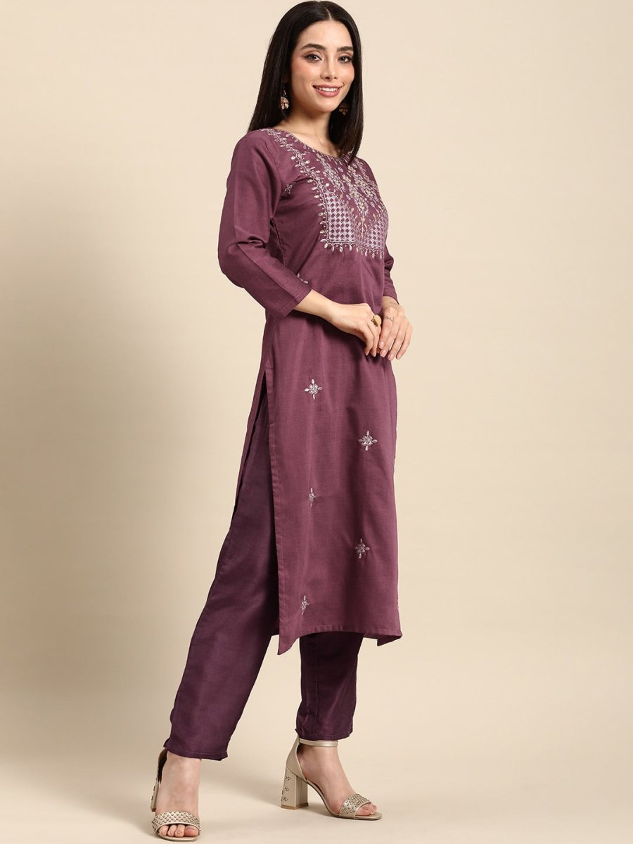 All About You Women Ethnic Motifs Embroidered Kurta With Trousers - Distacart
