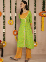 Thumbnail for Aks Bandhani Printed Gotta Patti Pure Cotton Angrakha Kurta With Palazzos - Distacart