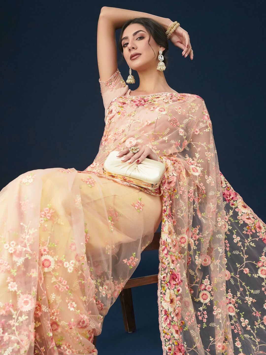 kasee Floral Embroidered Saree - Distacart