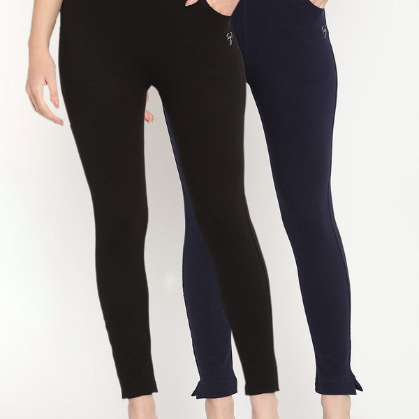 TAG 7 Women Pack of 2 Black & Navy Blue Solid Kurti Pants - Distacart