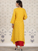 Thumbnail for Ode by House of Pataudi Ethnic Motifs Printed V-Neck Asymmetric A-Line Kurta - Distacart