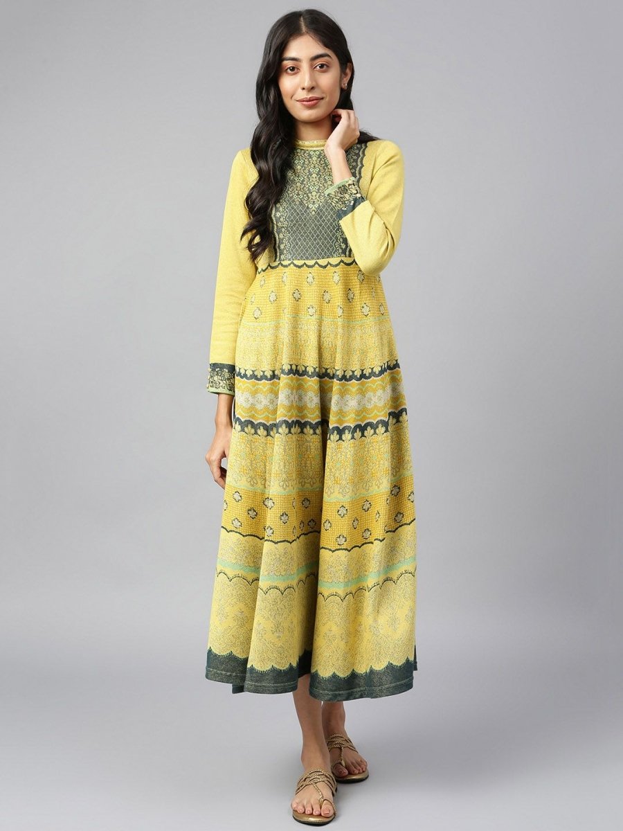 AURELIA Printed Ethnic Motifs Satin Ethnic Dress - Distacart