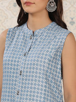 Thumbnail for Ode by House of Pataudi Ethnic Motifs Printed Mandrain collar A-Line Kurta - Distacart