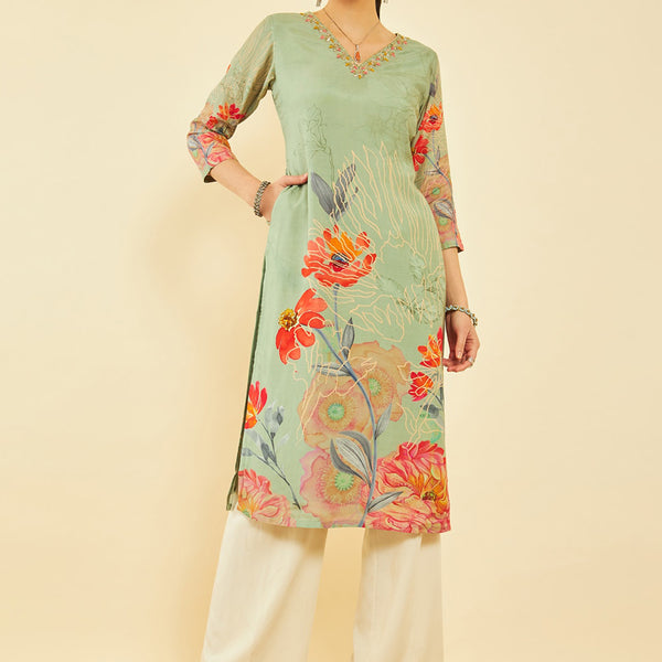 Soch Floral Embroidered Flared Sleeves Thread Work Anarkali Kurta - Distacart