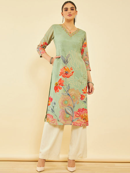 Soch Floral Embroidered Flared Sleeves Thread Work Anarkali Kurta - Distacart