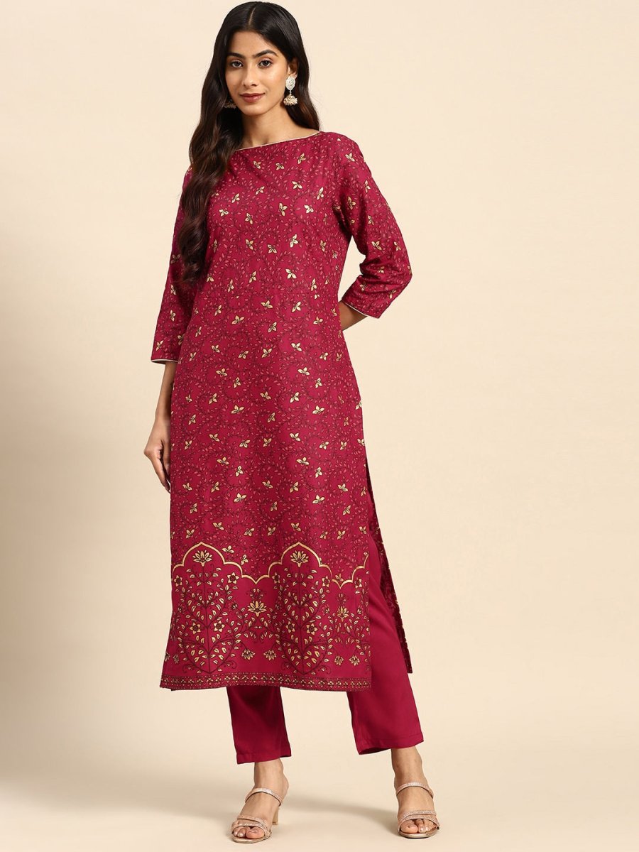 All About You Ethnic Motifs Printed Regular Kurta with Trousers - Distacart