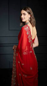 Thumbnail for Joban Fashion Red Fandy Satin Silk Party Wear Sarees - Distacart