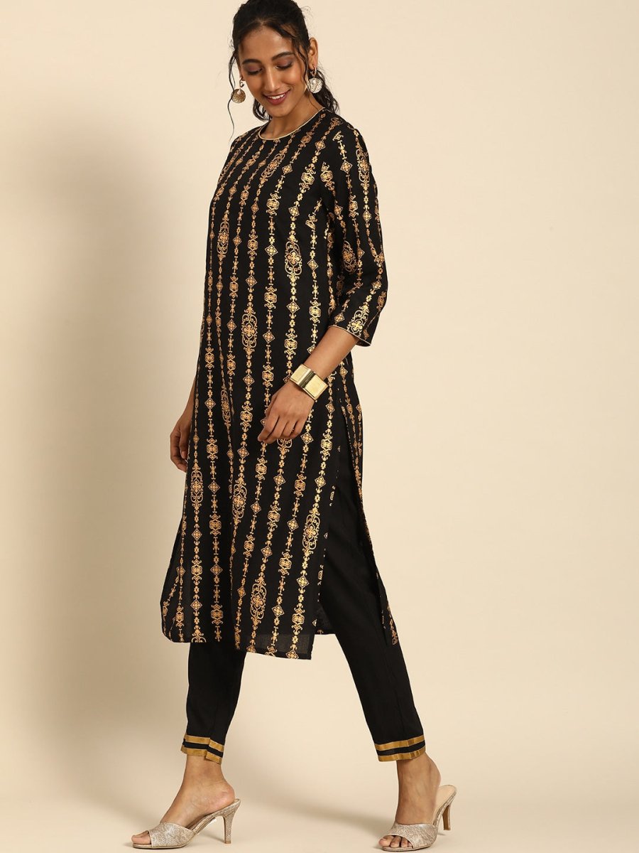 All About You Women Black Ethnic Motifs Printed Regular Kurta with Trousers & With Dupatta - Distacart