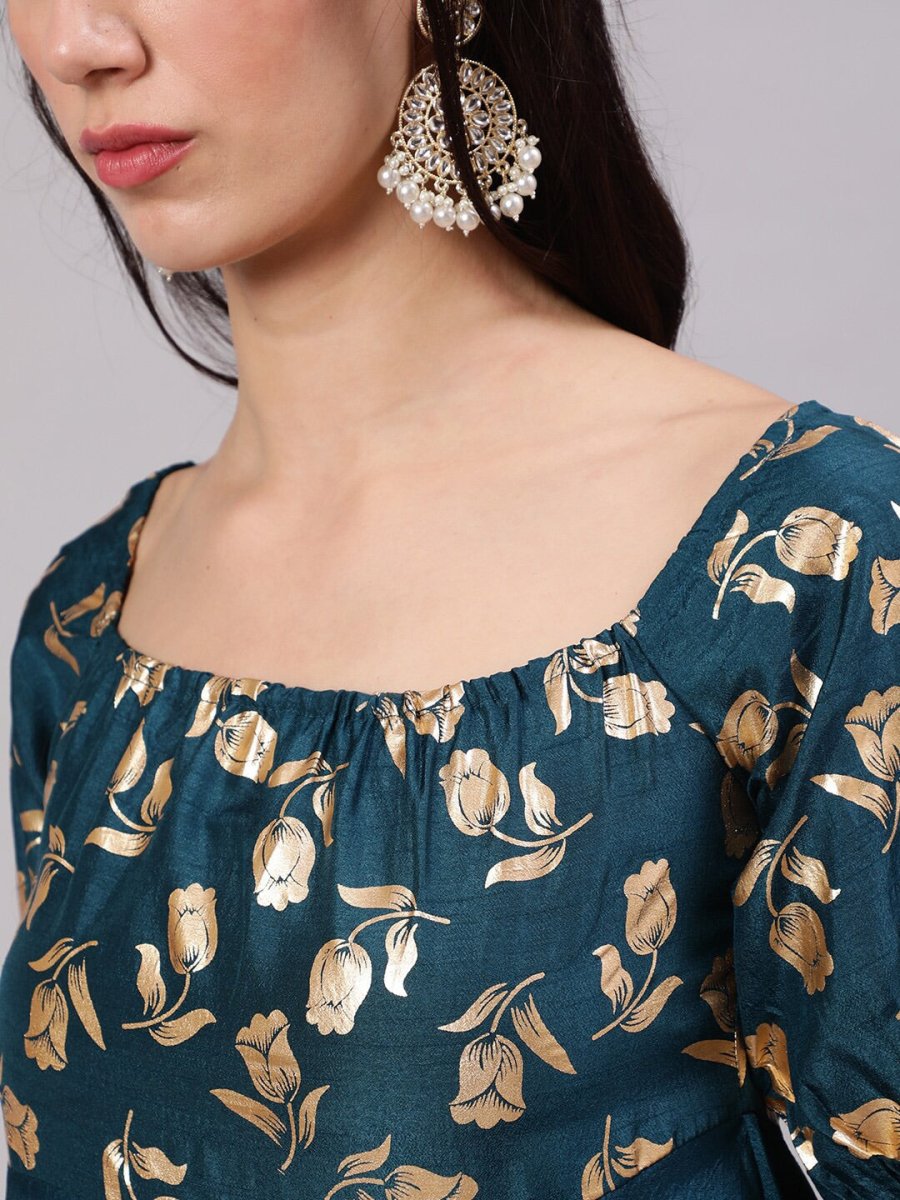 Aks Floral Printed Square Neck Anarkali Kurta - Distacart