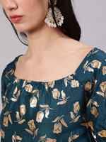 Thumbnail for Aks Floral Printed Square Neck Anarkali Kurta - Distacart