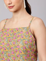 Thumbnail for Aks Floral Printed Shoulder Straps Pure Cotton Kurta with Harem Pants - Distacart