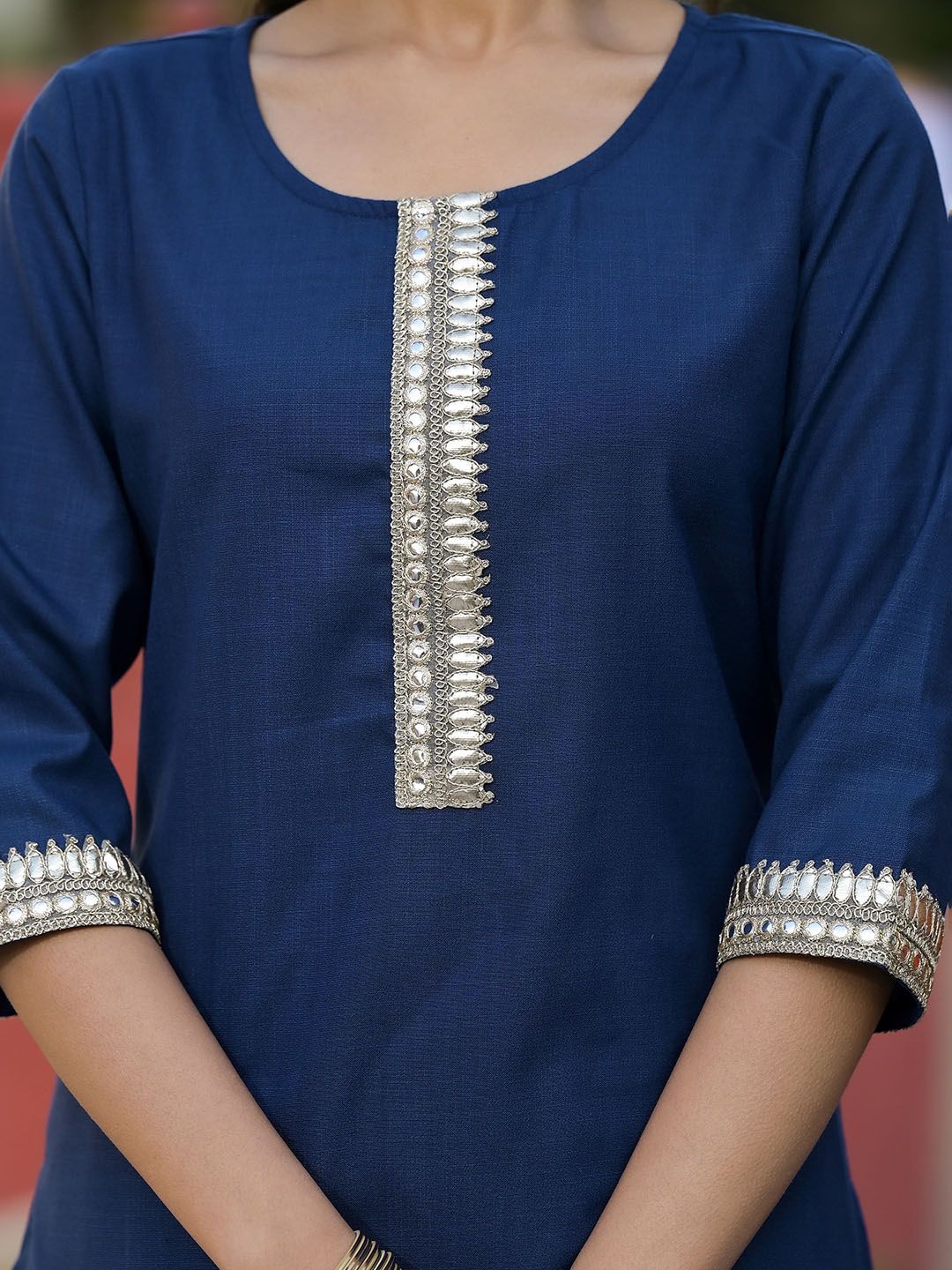 Vishudh Teal & Gold Toned Round Neck Regular Kurta with Palazzos & With Dupatta - Distacart