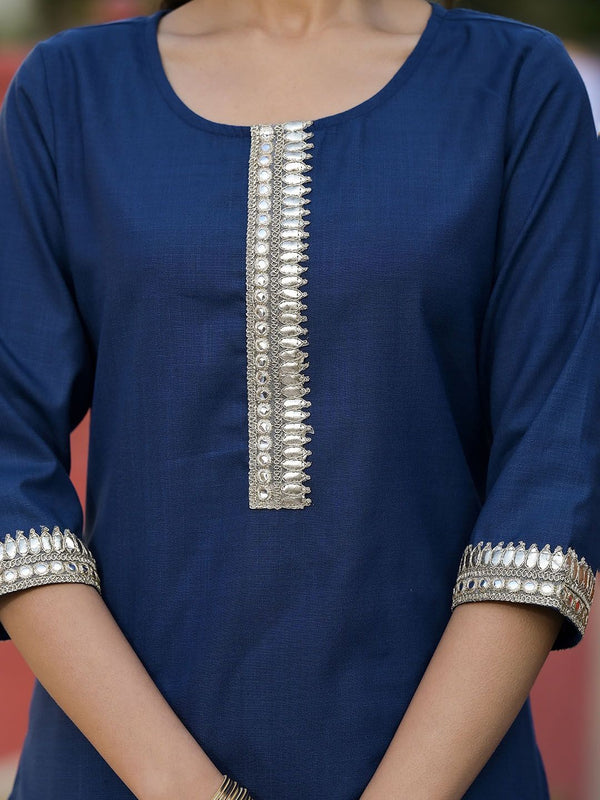 Vishudh Teal & Gold Toned Round Neck Regular Kurta with Palazzos & With Dupatta