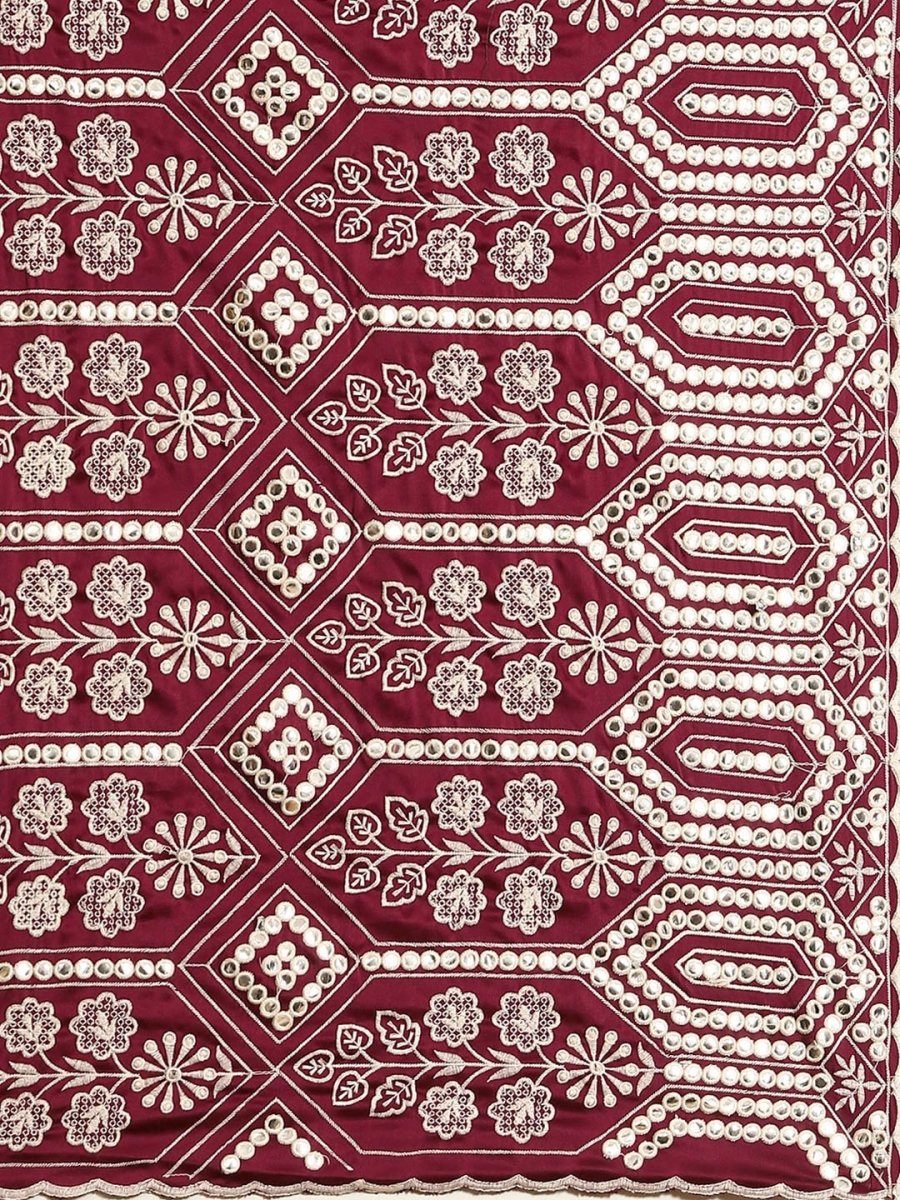 Anouk Burgundy Ethnic Motifs Mirror Work Satin Saree - Distacart