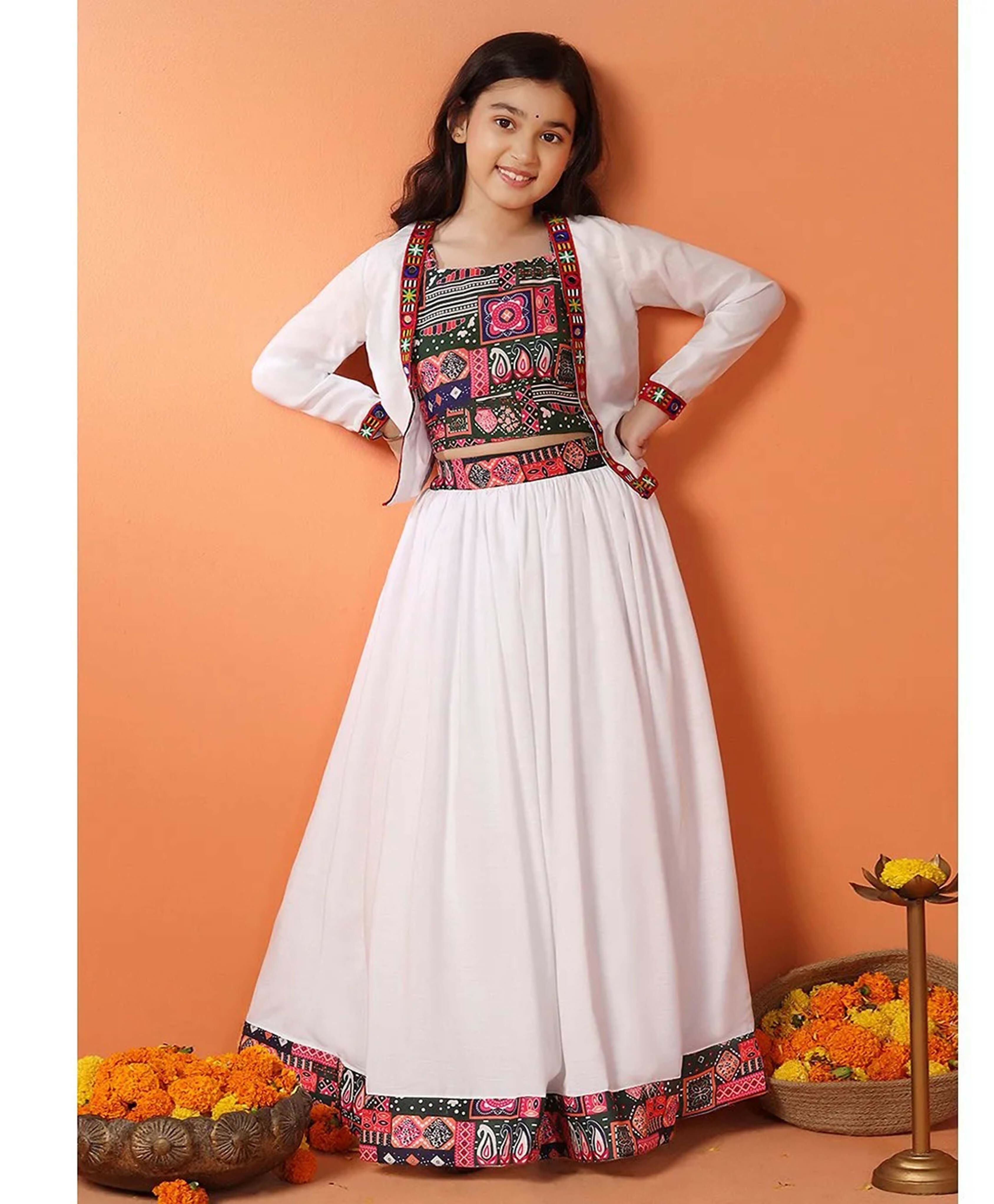 Joban Fashion Girl's White Color Lehenga Choli