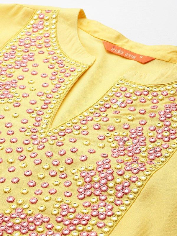 Indo Era Women Embroidered Panelled Mirror Work Pure Cotton Kurta with Trousers & Dupatta