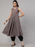 Thumbnail for Aks Floral Printed Round Neck Anarkali Kurta & Salwar - Distacart