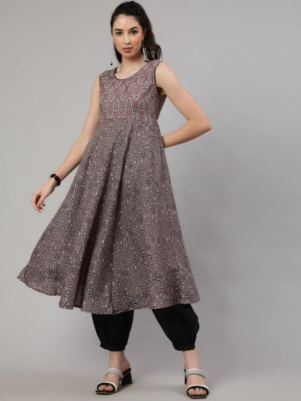Aks Floral Printed Round Neck Anarkali Kurta & Salwar - Distacart