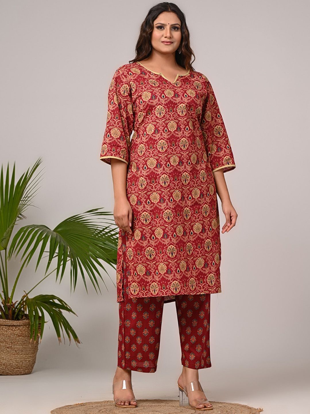 Swasti Women Floral Printed Regular Sequinned Pure Cotton Kurta with Trousers & With Dupatta - Distacart