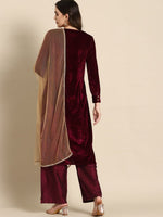 Thumbnail for All About You Women Velvet Finish Woven Design Regular Kurta with Palazzos & Dupatta - Distacart